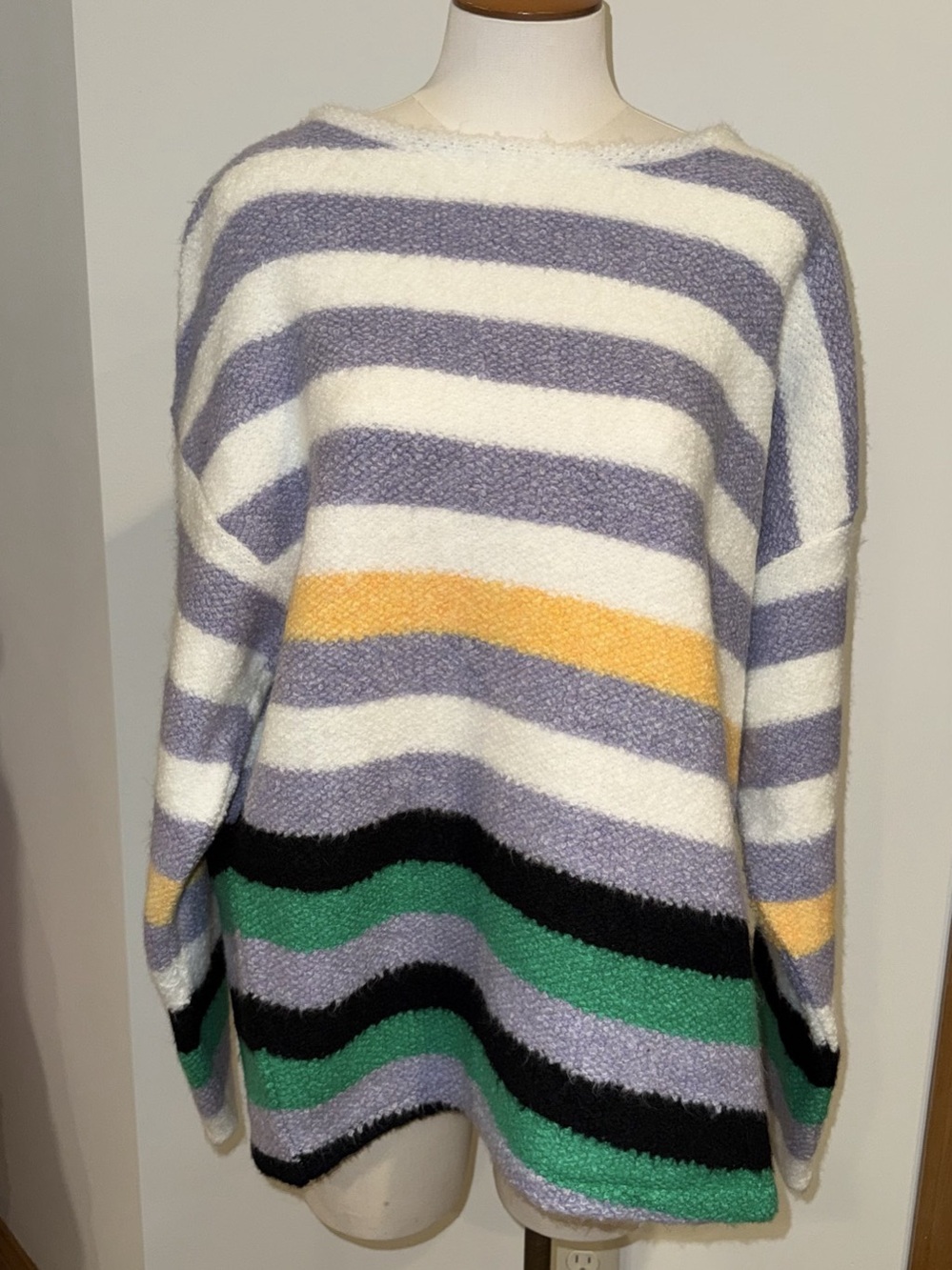 Anthropologie Daily Practice Powerful Striped Sweater in Purple & Cream Size Lar
